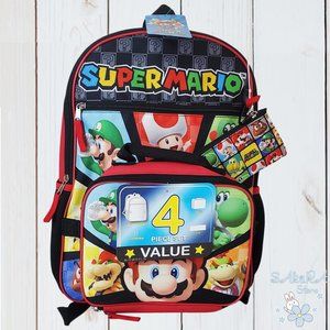NWT 4 PIECES SUPER MARIO NINTENDO AUTHENTIC BOYS SCHOOL BACKPACK WITH LUNCH BAG